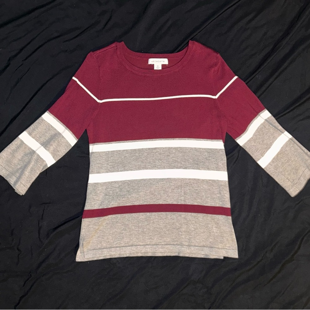 Liz Claiborne Burgundy and Gray Striped Top